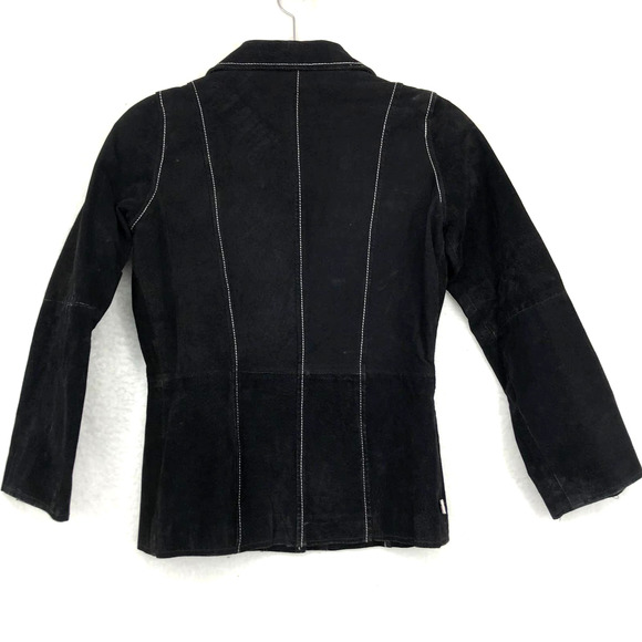 Zutopia Womens M Black Suede Jacket Button Up Tailored Long Sleeve Lined Pockets - Picture 5 of 6